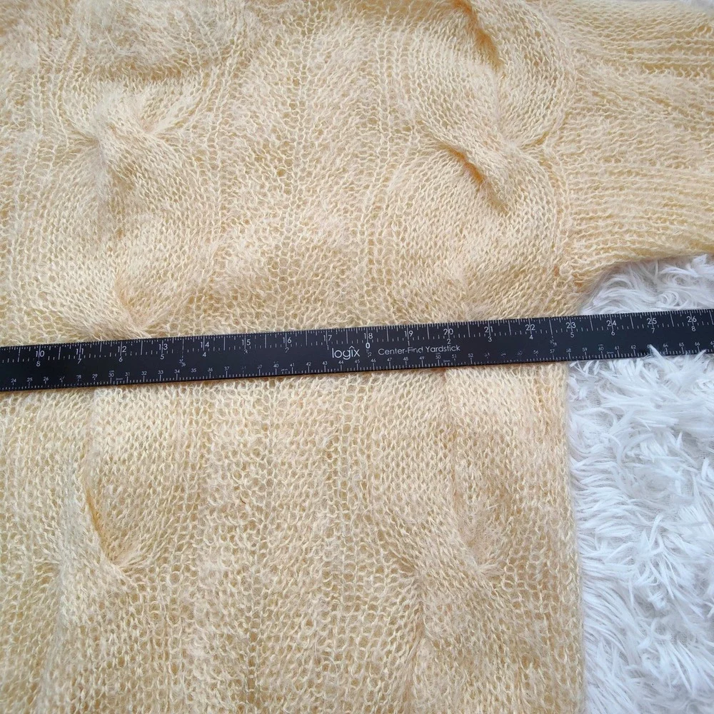Vintage Talbots Mohair Blend Cable Knit Sweater Cream Soft Fuzzy Mock Neck M